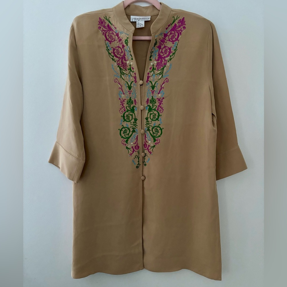 Vintage Diane Von Furstenberg 100% Silk Assets Tunic Embroidery Button Up Med